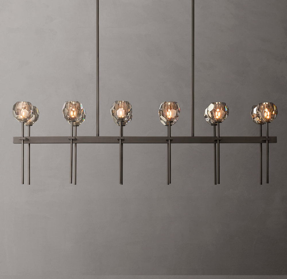 Faceted Smoke Crystal Double-Beam Chandelier