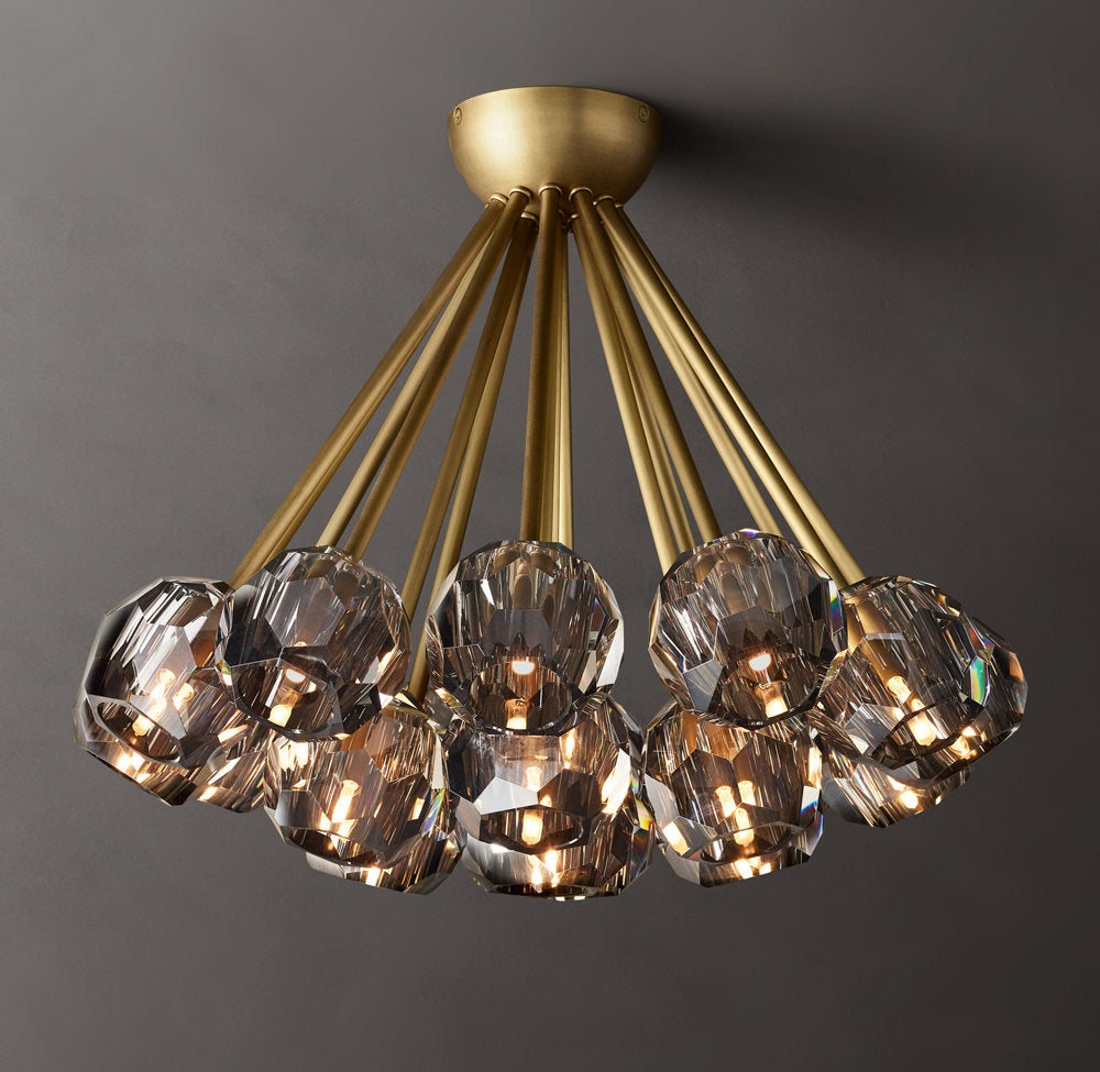 Faceted Smoke Crystal Globe Flush Mount