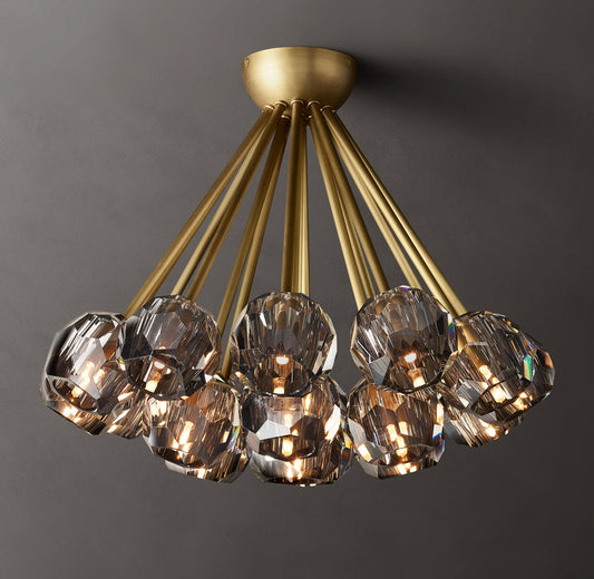 Faceted Smoke Crystal Globe Flush Mount
