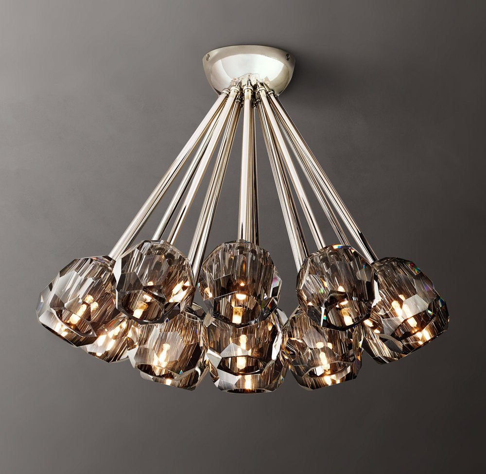Faceted Smoke Crystal Globe Flush Mount