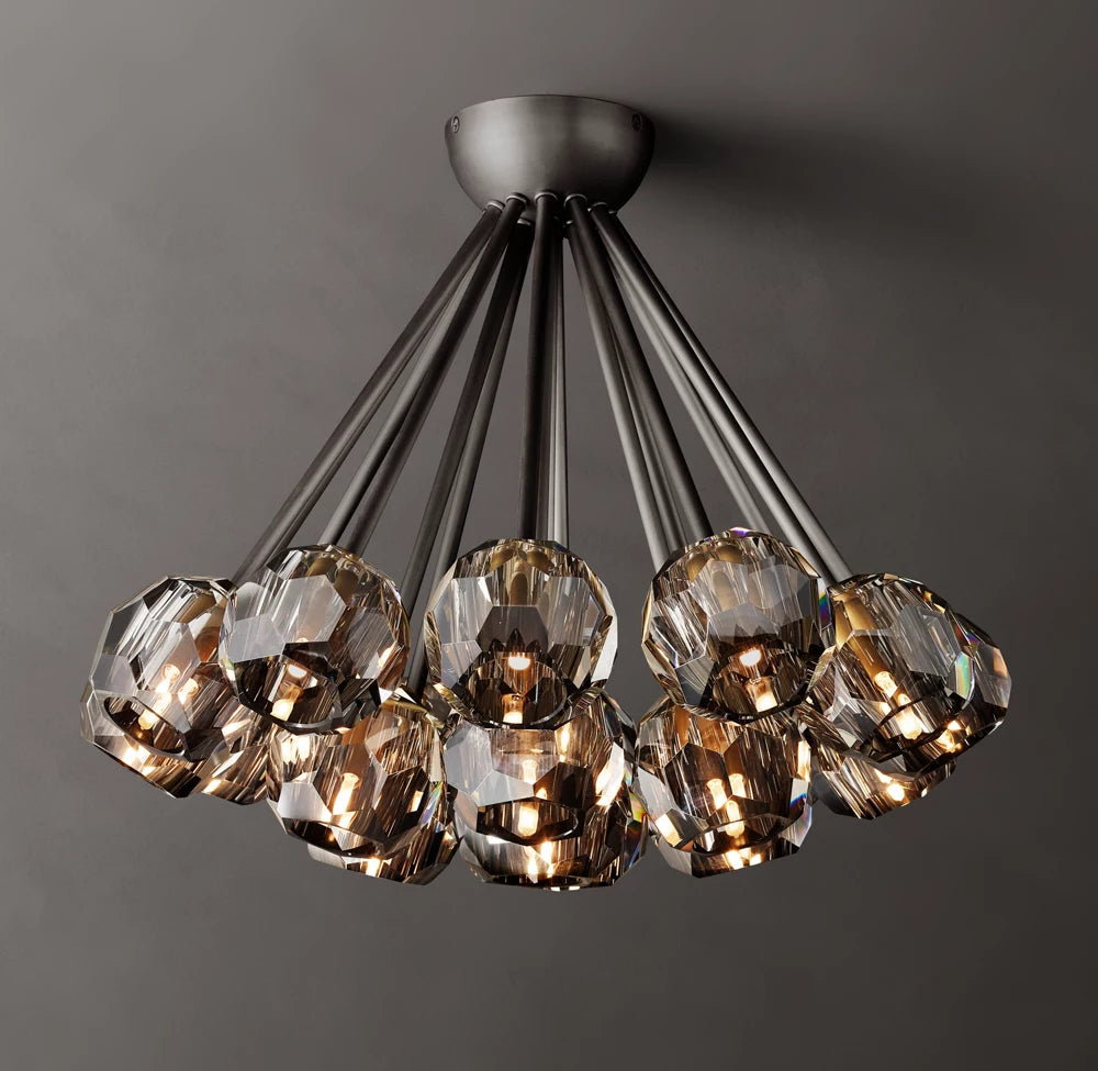 Faceted Smoke Crystal Globe Flush Mount