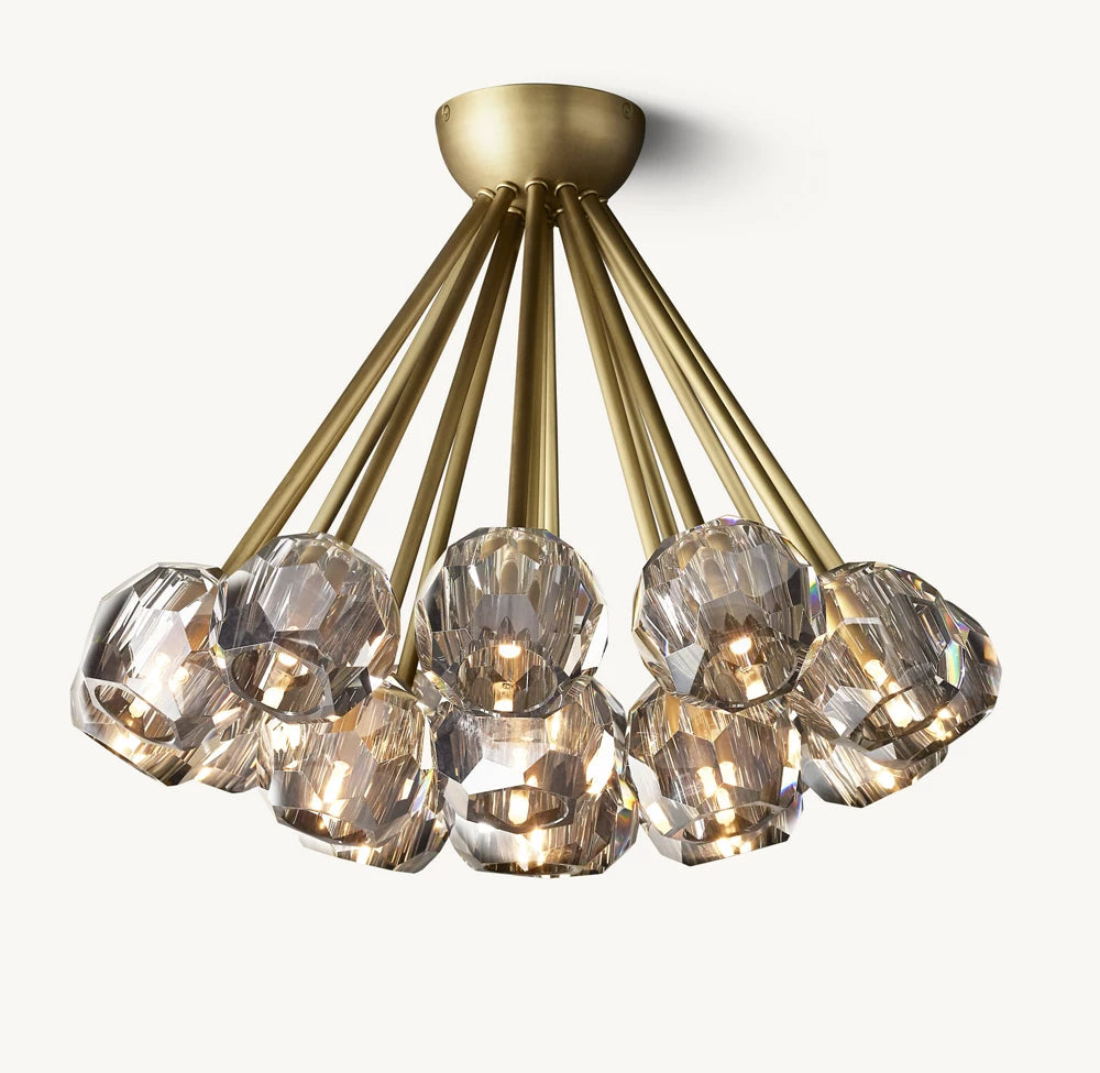 Faceted Smoke Crystal Globe Flush Mount
