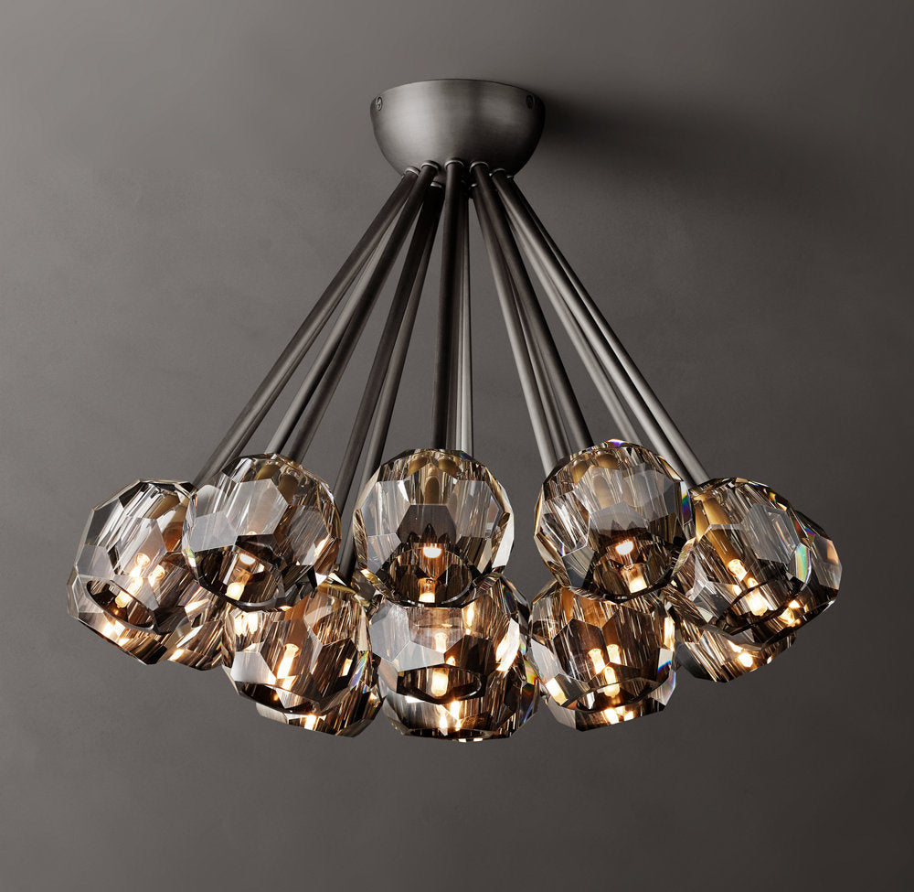 Faceted Smoke Crystal Globe Flush Mount