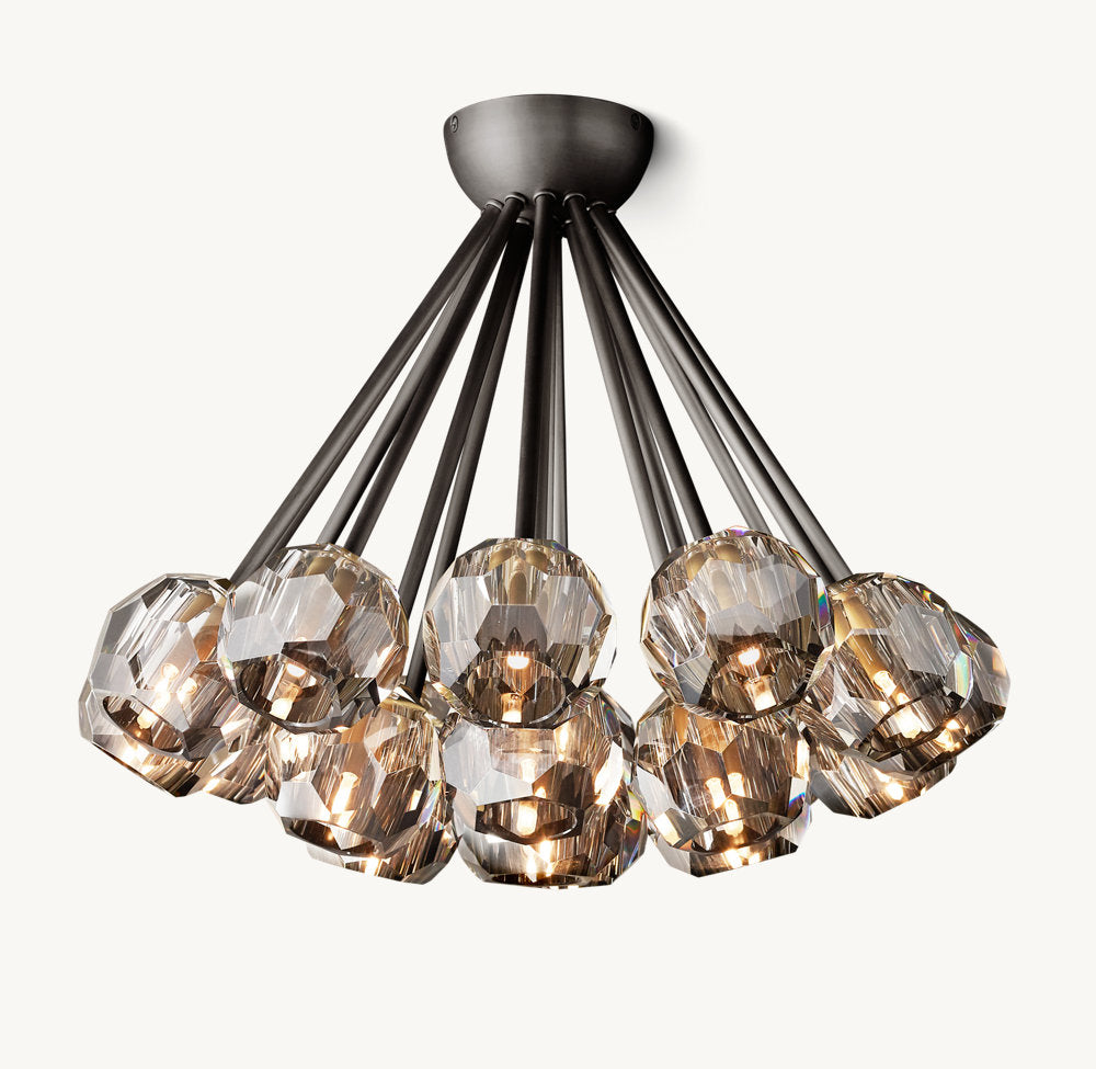 Faceted Smoke Crystal Globe Flush Mount