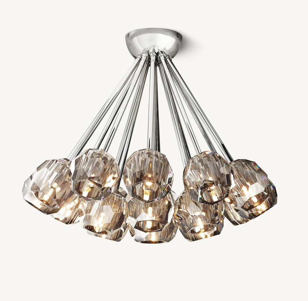 Faceted Smoke Crystal Globe Flush Mount