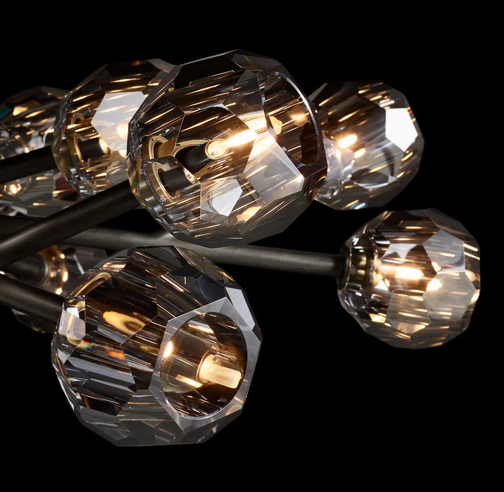 Faceted Smoke Crystal Orbit Chandelier