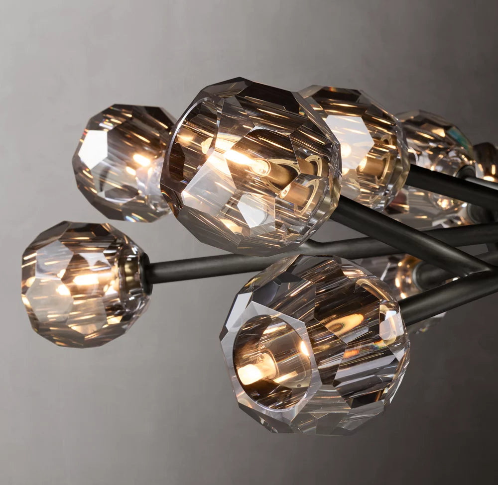 Faceted Smoke Crystal Orbit Chandelier