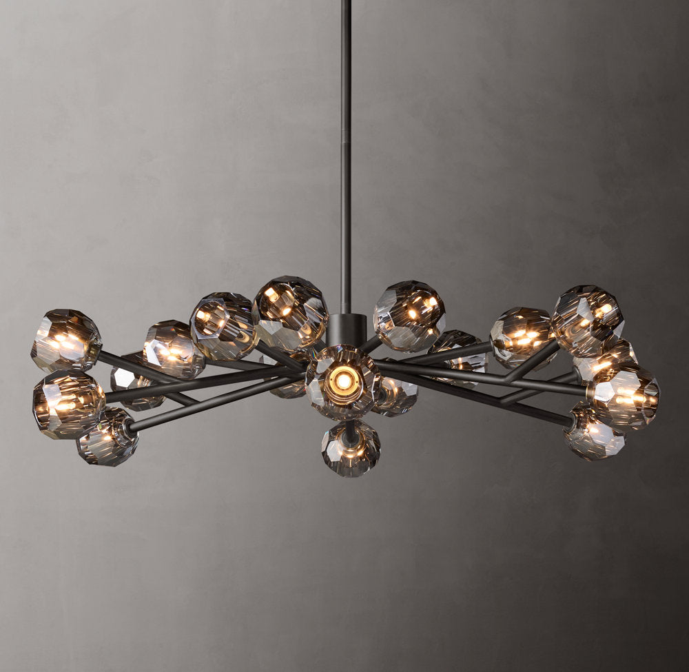 Faceted Smoke Crystal Orbit Chandelier