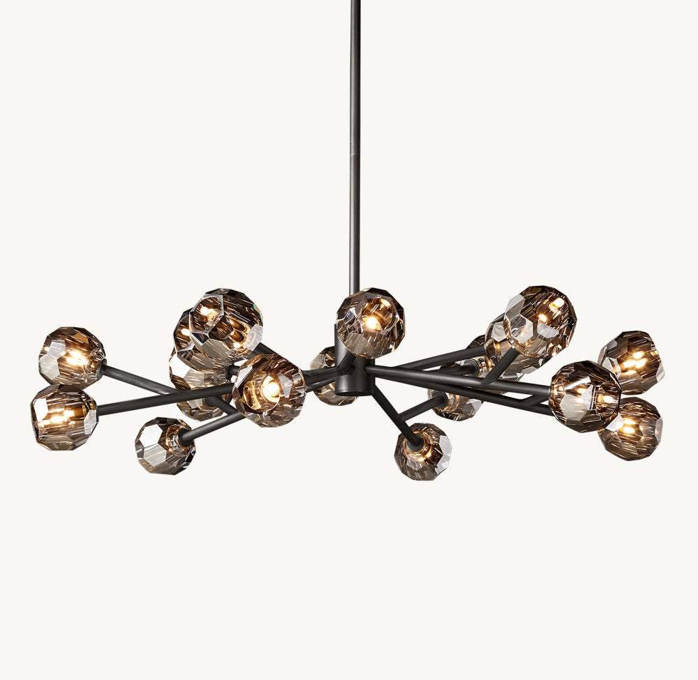 Faceted Smoke Crystal Orbit Chandelier