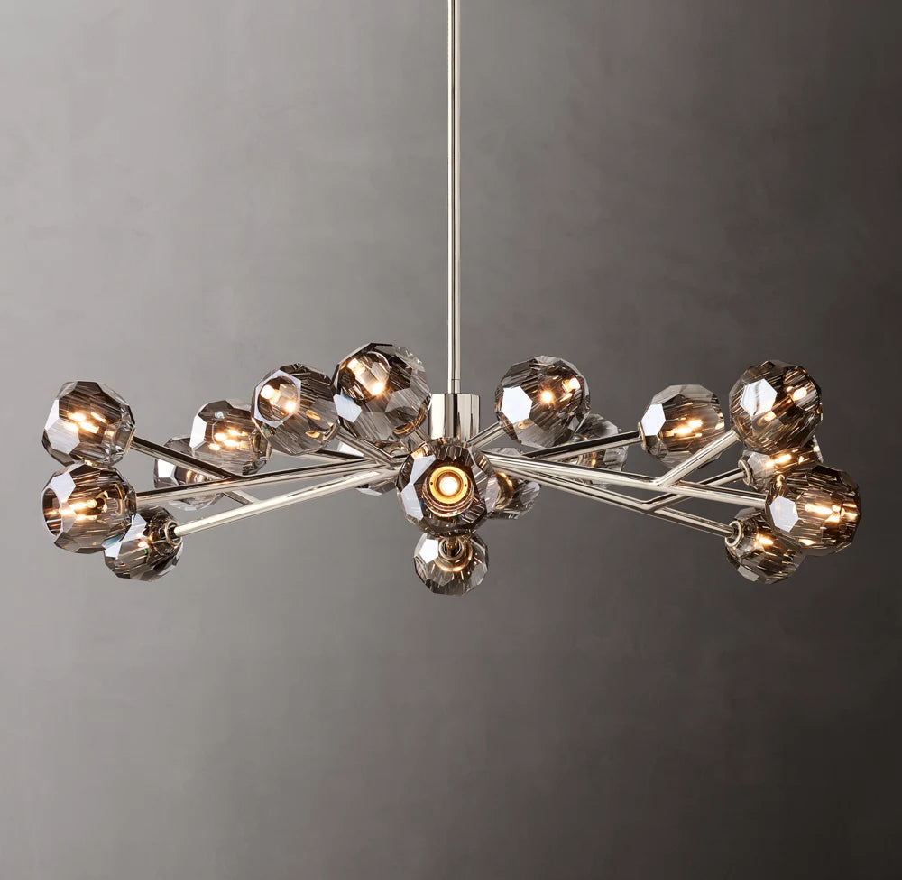 Faceted Smoke Crystal Orbit Chandelier