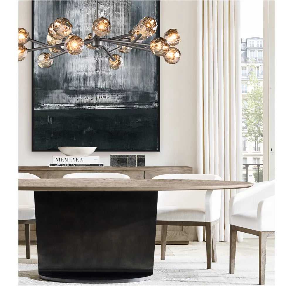Faceted Smoke Crystal Orbit Chandelier