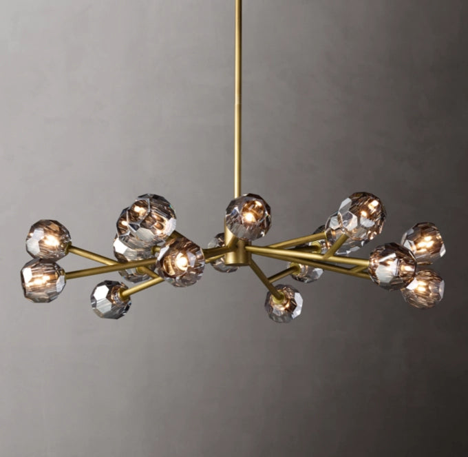 Faceted Smoke Crystal Orbit Chandelier