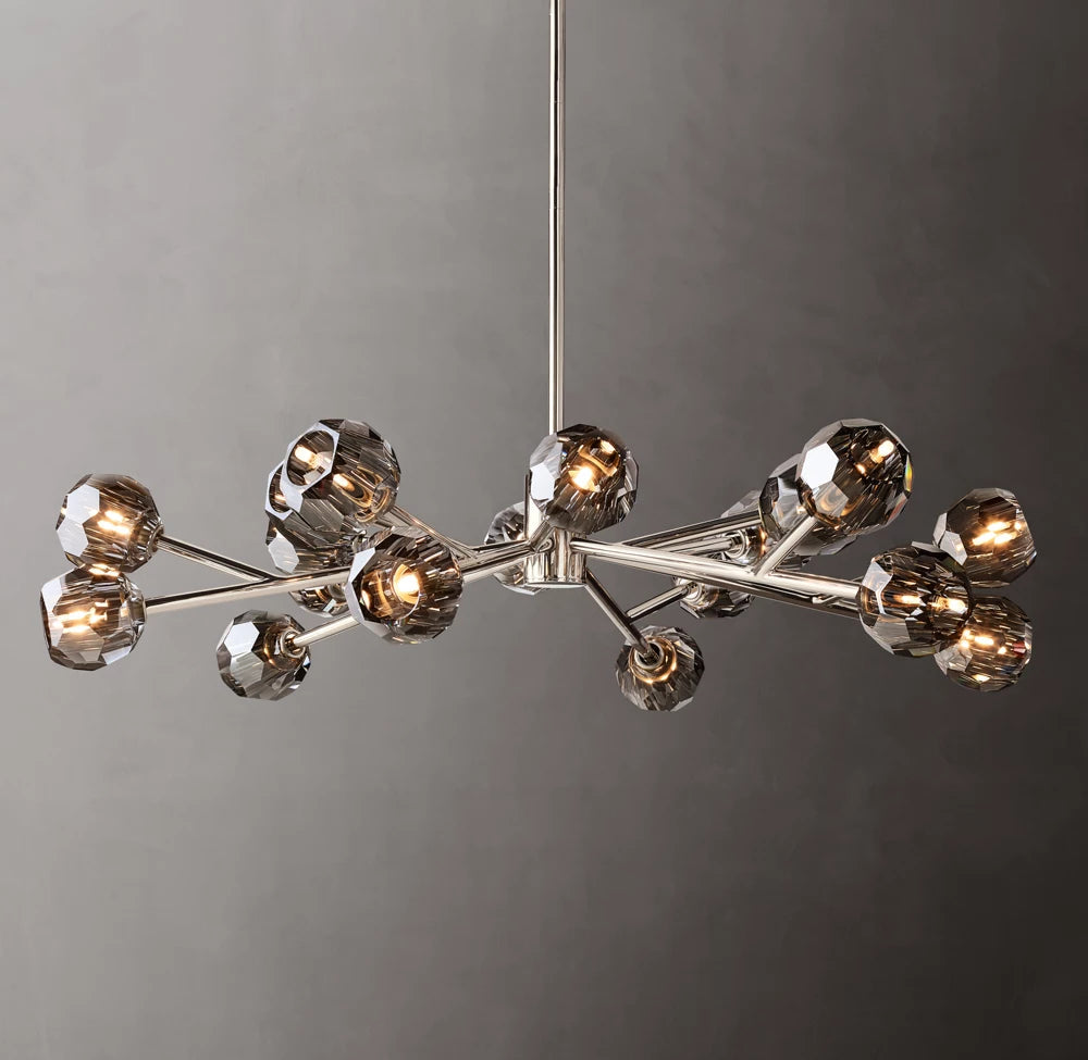 Faceted Smoke Crystal Orbit Chandelier