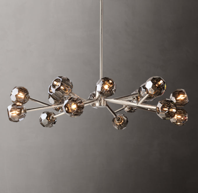 Faceted Smoke Crystal Orbit Chandelier