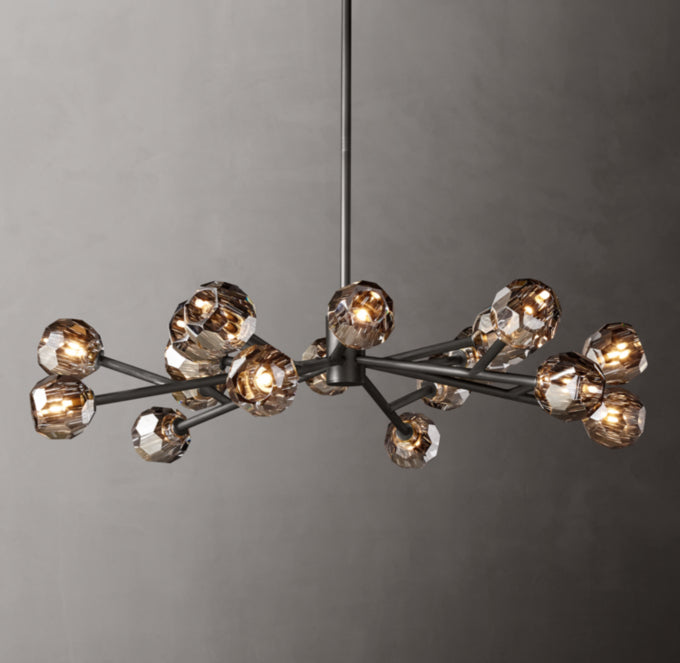 Faceted Smoke Crystal Orbit Chandelier