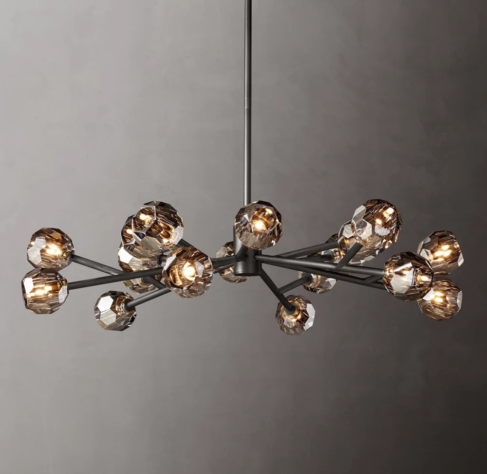 Faceted Smoke Crystal Orbit Chandelier