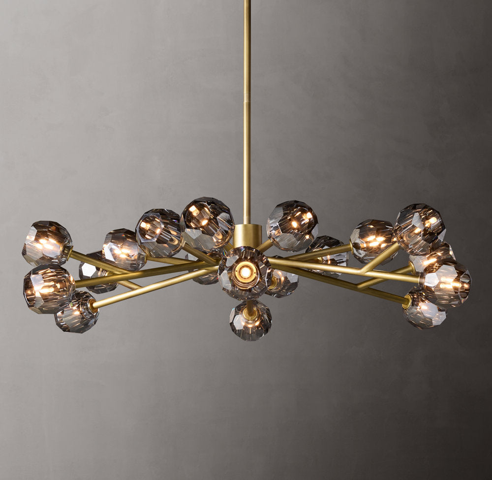 Faceted Smoke Crystal Orbit Chandelier