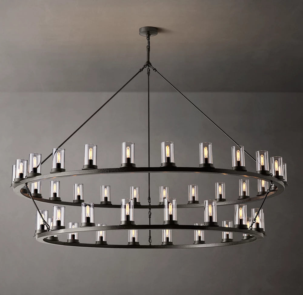 Fire-Burnished Clear Glass Tiered Chandelier