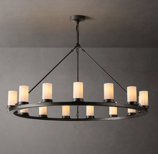 Fire-Burnished Milk Glass Ring Chandelier