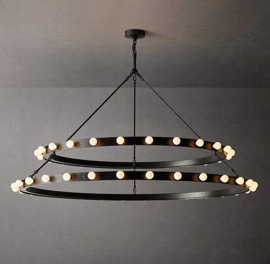 Fire-Burnished Two-Tier Ring Chandelier