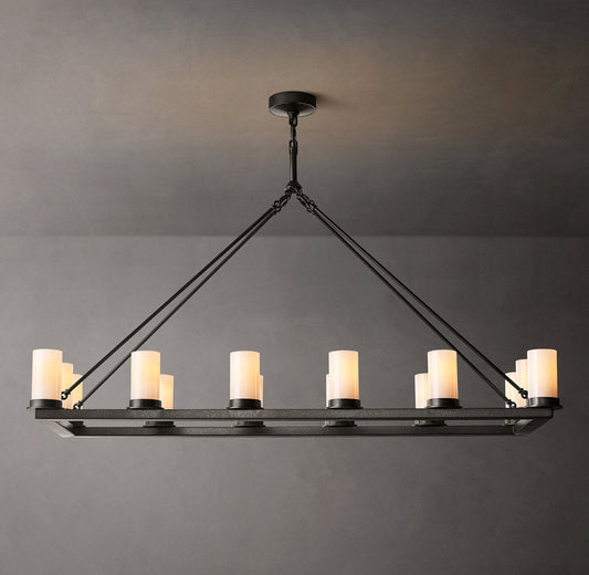Fire-Forged Milk Glass Island Chandelier