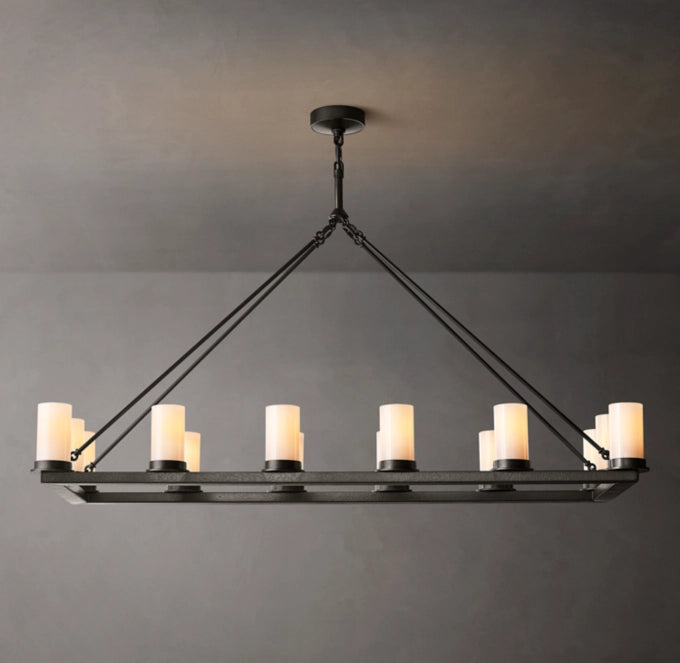 Fire-Forged Milk Glass Island Chandelier