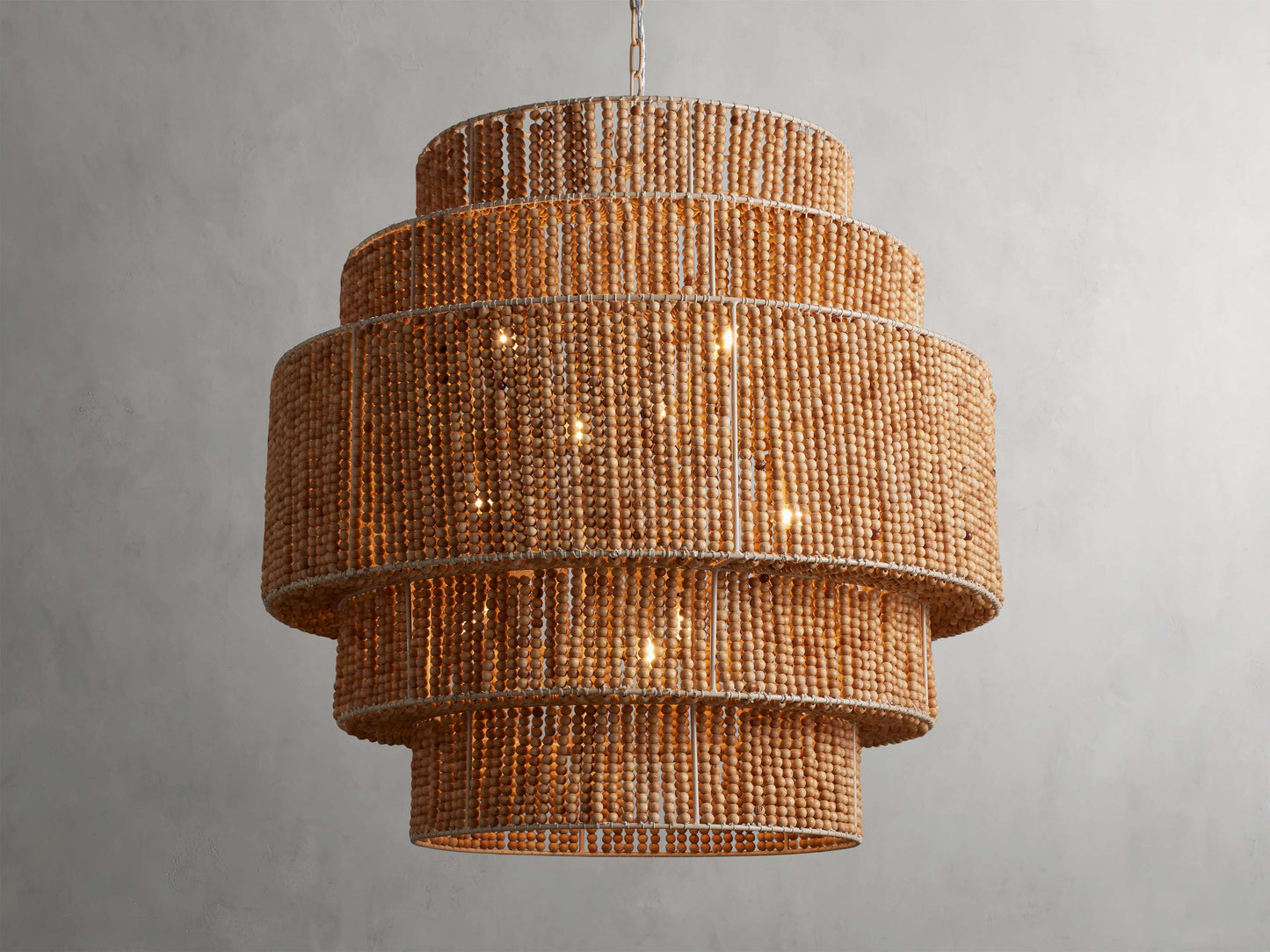 Five-Tier Ivory Wood Bead Chandelier