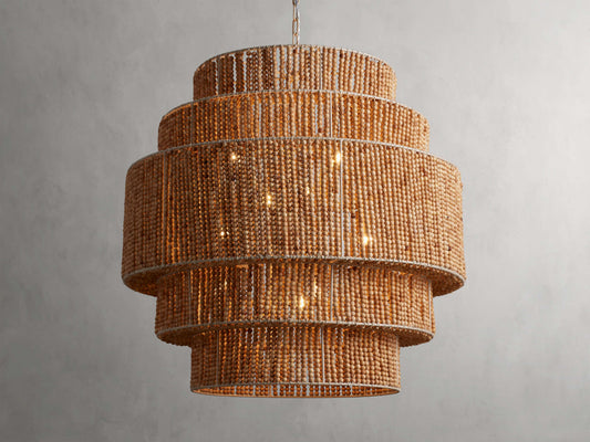 Five-Tier Ivory Wood Bead Chandelier