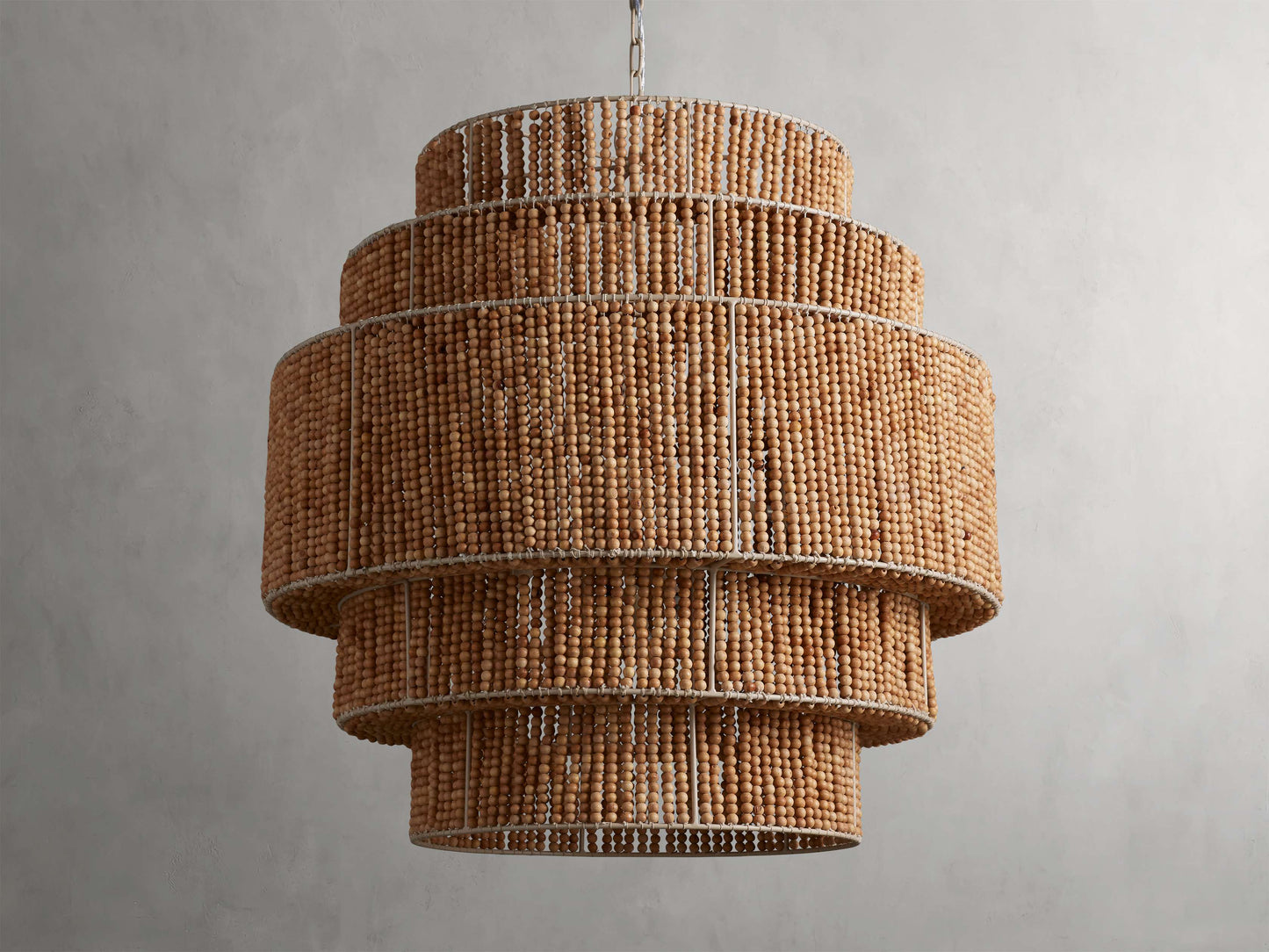 Five-Tier Ivory Wood Bead Chandelier