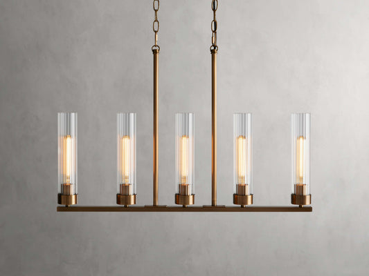 Fluted Glass Bronze Beam Chandelier