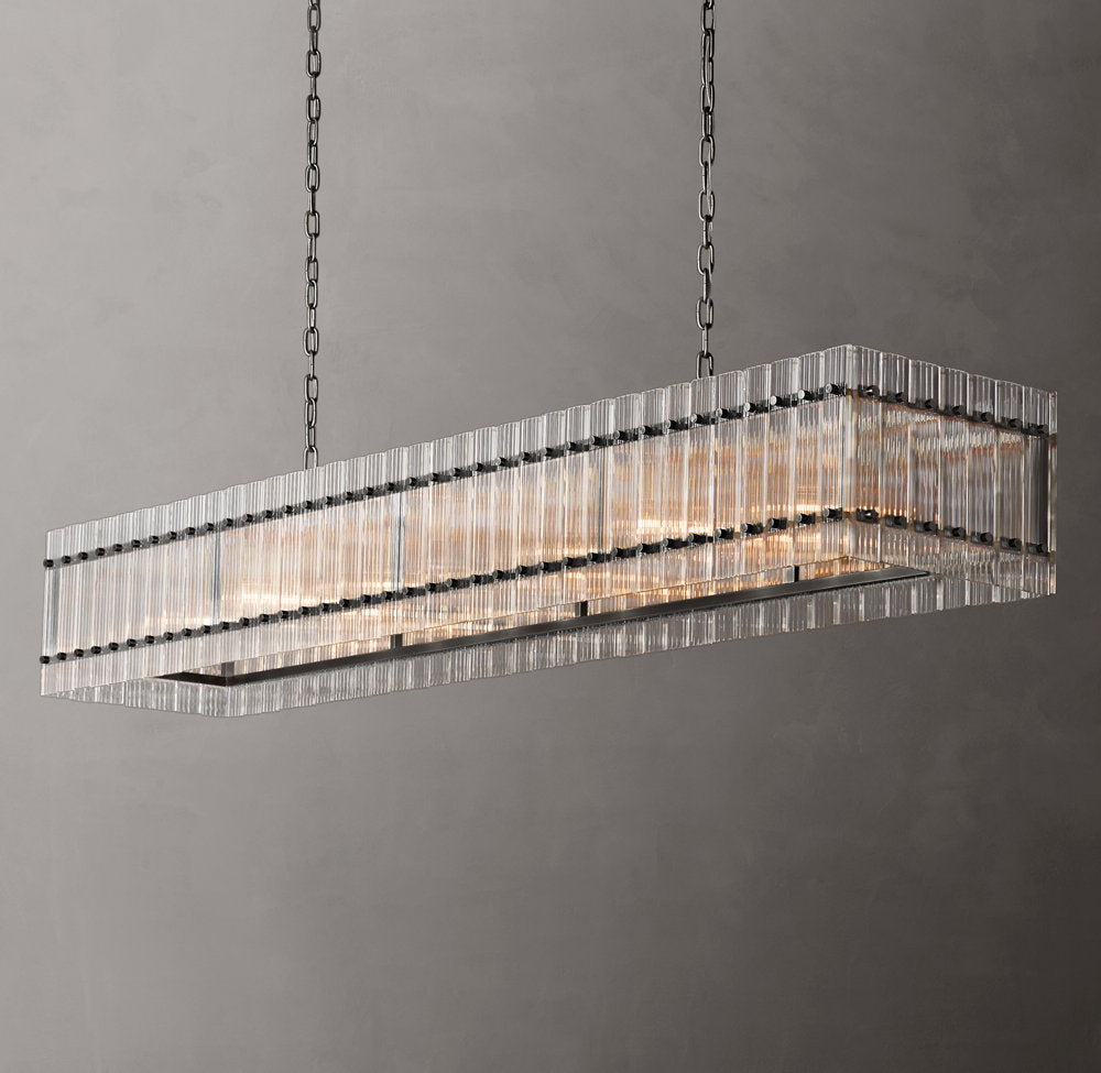 Fluted Glass Rectangular Gallery Chandelier