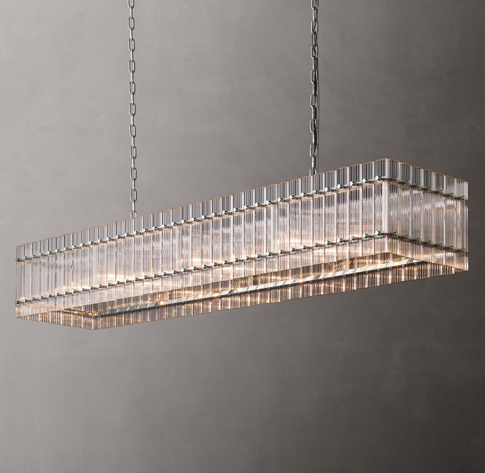 Fluted Glass Rectangular Gallery Chandelier