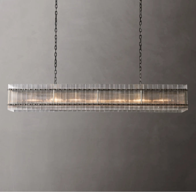 Fluted Glass Rectangular Gallery Chandelier