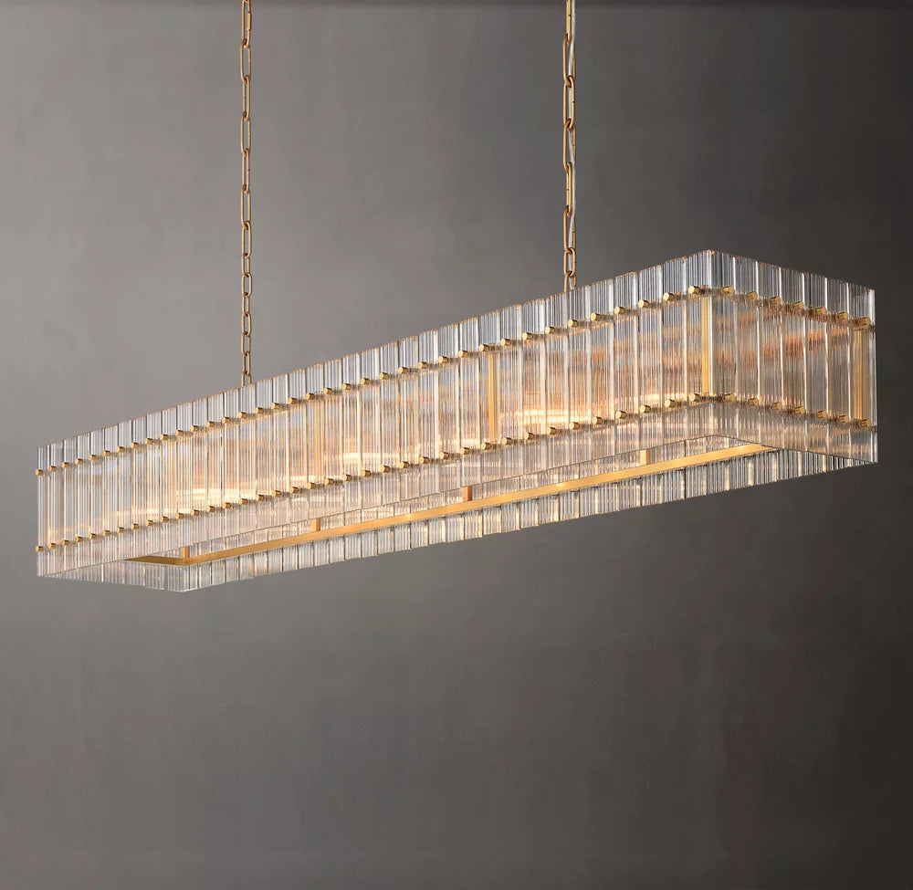 Fluted Glass Rectangular Gallery Chandelier