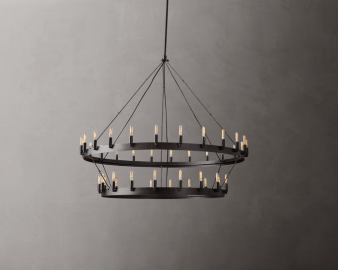 Forged Iron Flame Tier Chandelier