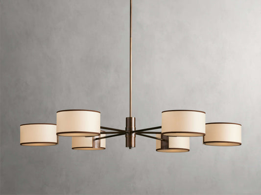 French Linen Shade Ring Chandelier