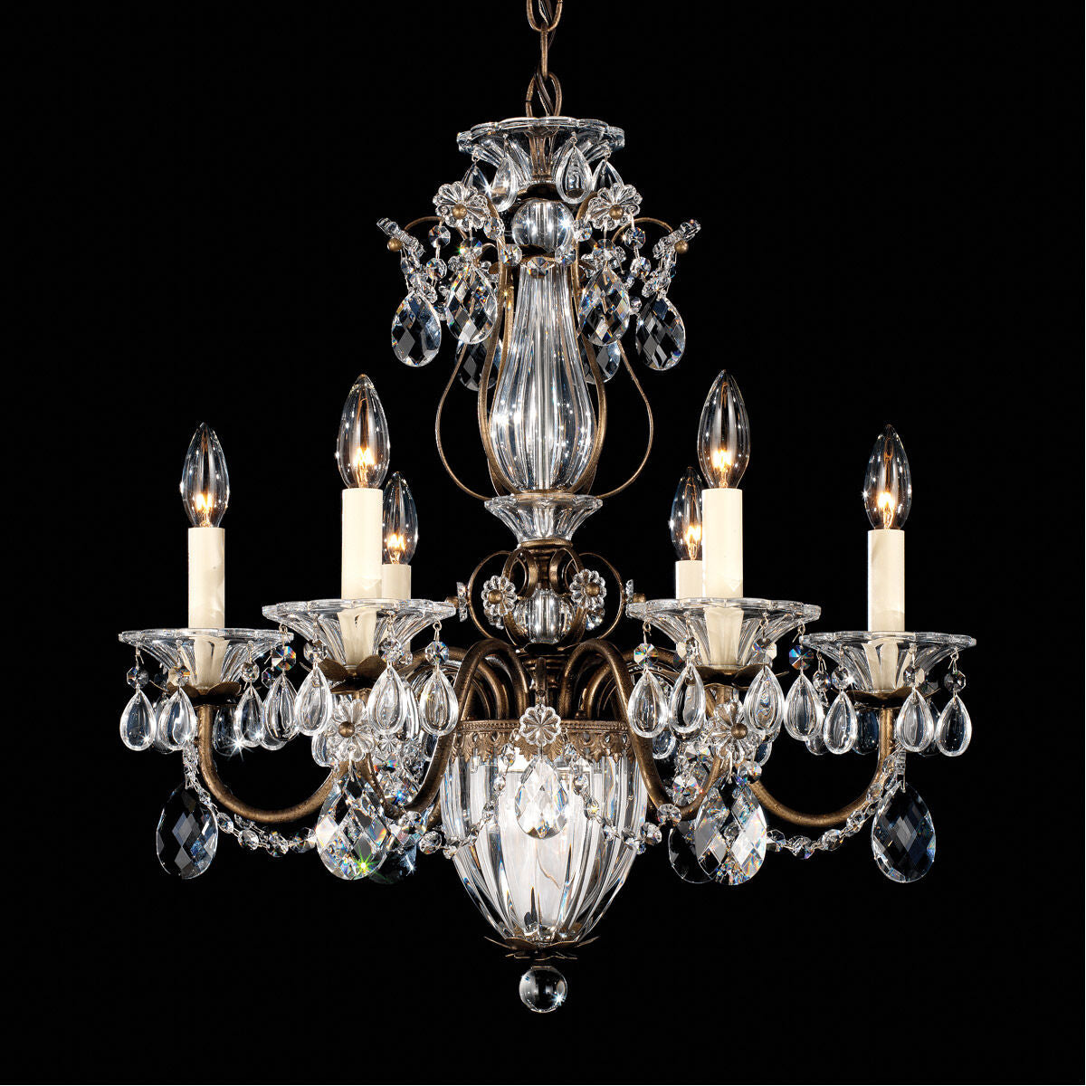 Gold Crystal Lantern Chandelier / Heirloom Gold / Clear Crystals From Swarovski