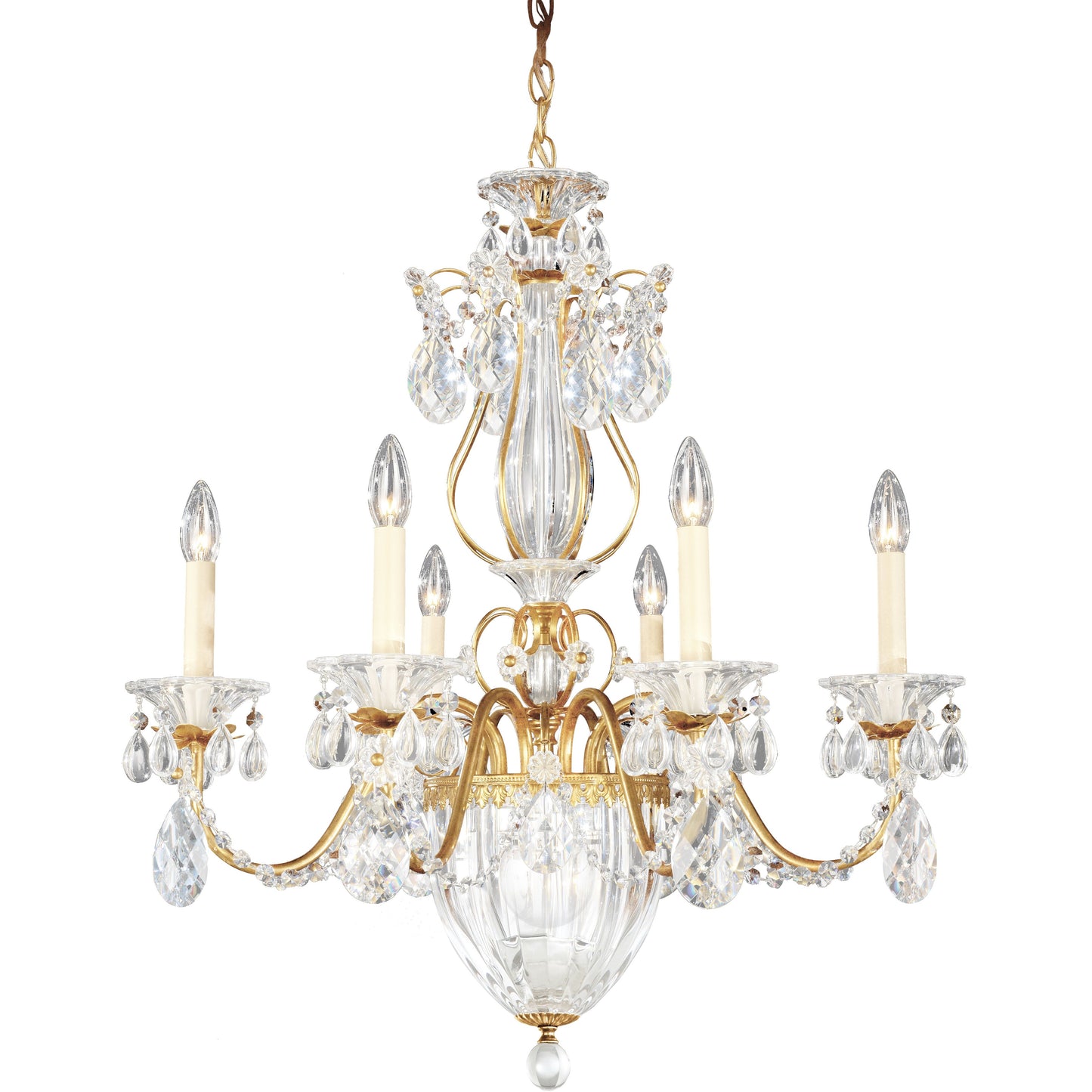 Gold Crystal Lantern Chandelier / Etruscan Gold / Clear Crystals From Swarovski
