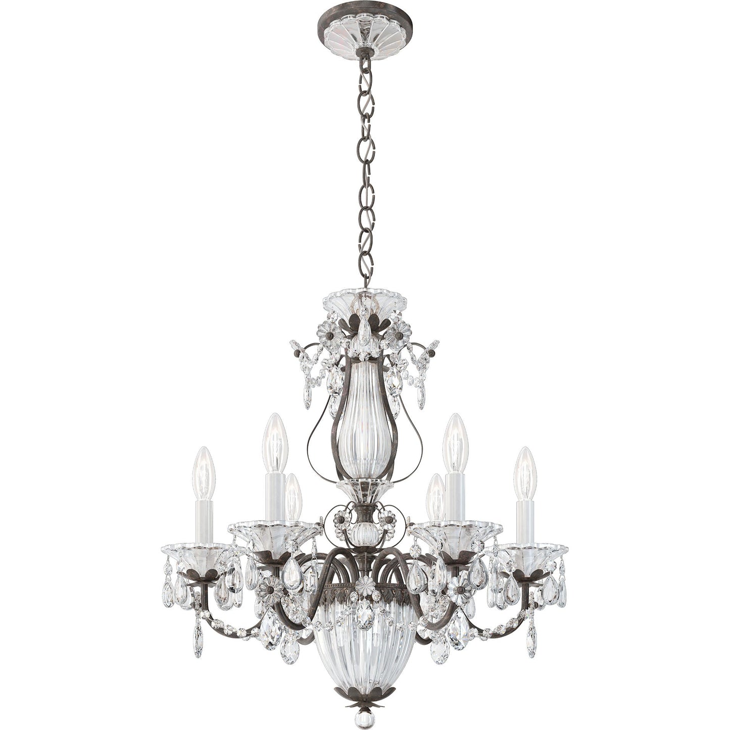 Gold Crystal Lantern Chandelier / Polished Silver / Clear Radiance