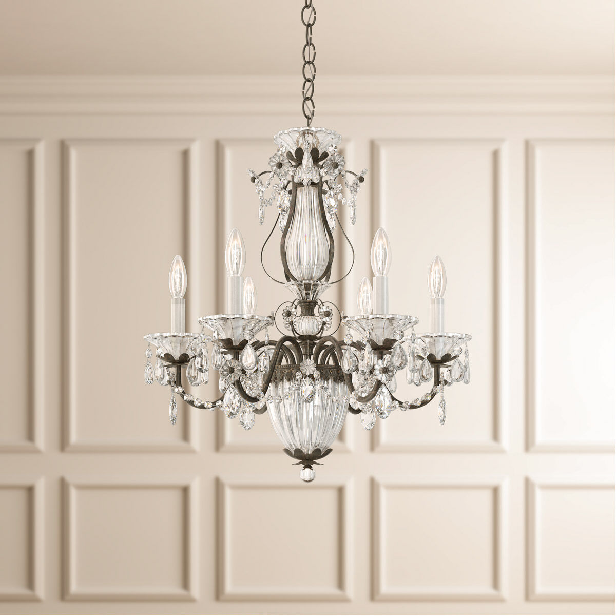 Gold Crystal Lantern Chandelier / Silver / Clear Crystals From Swarovski