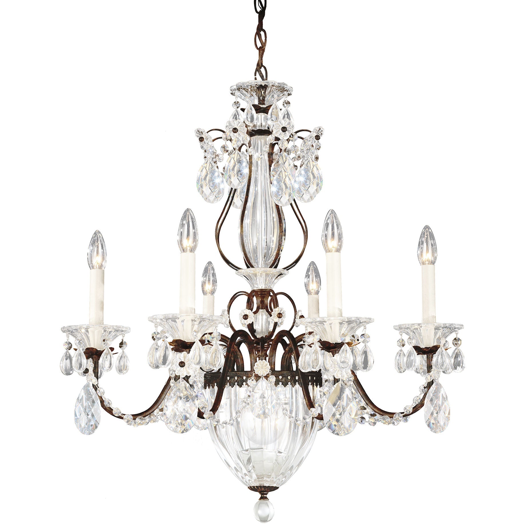 Gold Crystal Lantern Chandelier / Antique Silver / Handcut Heritage Crystal