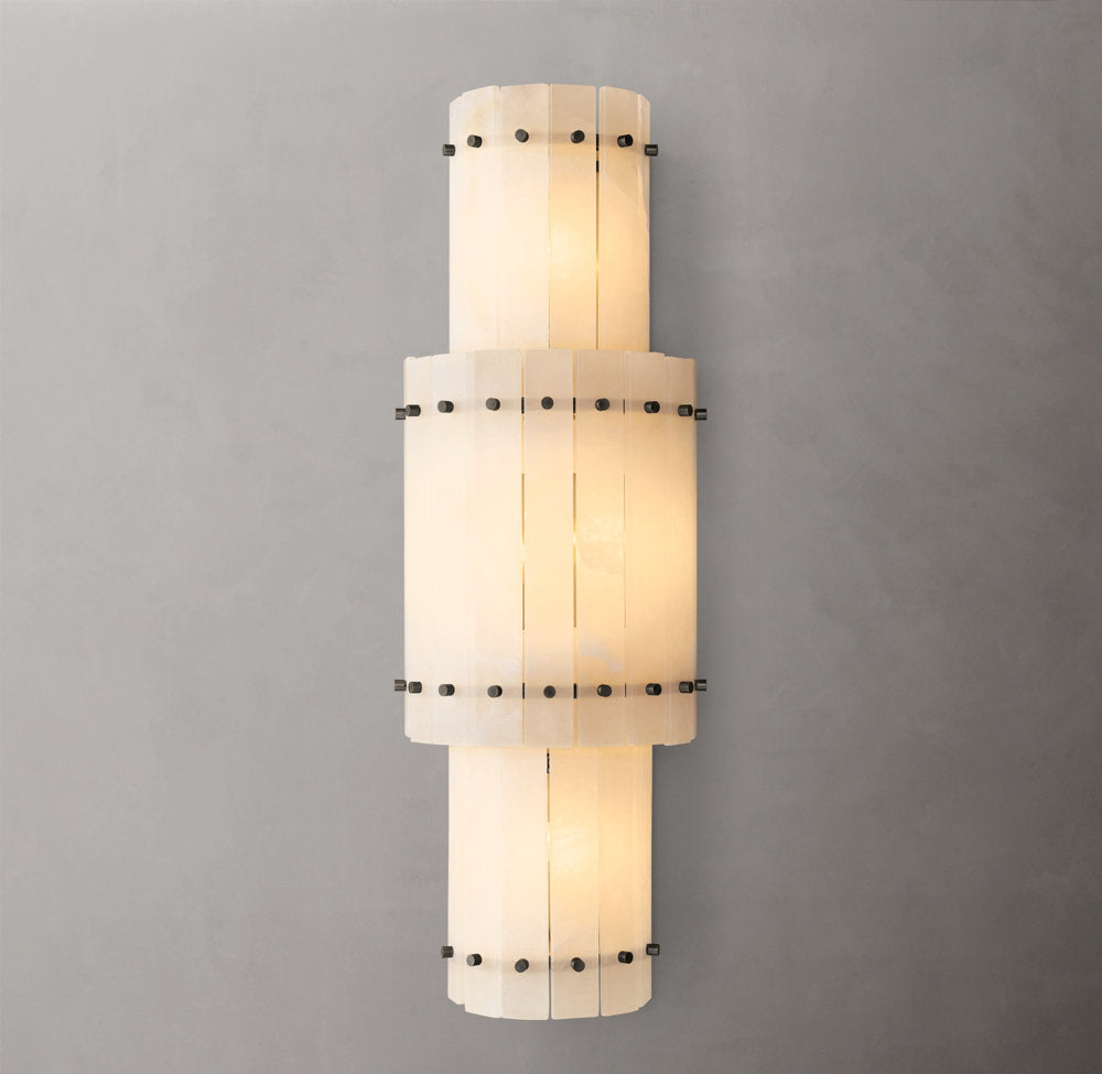 Grand Alabaster Panel Column Sconce