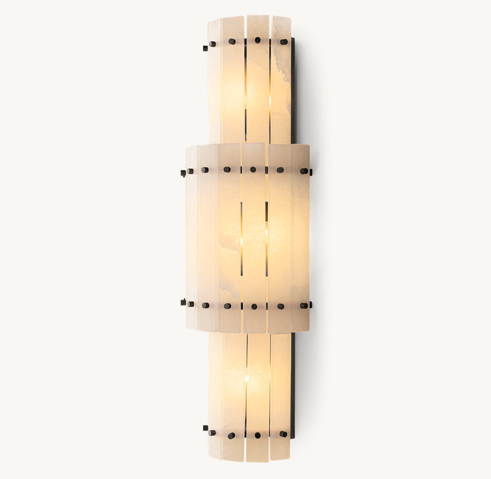 Grand Alabaster Panel Column Sconce