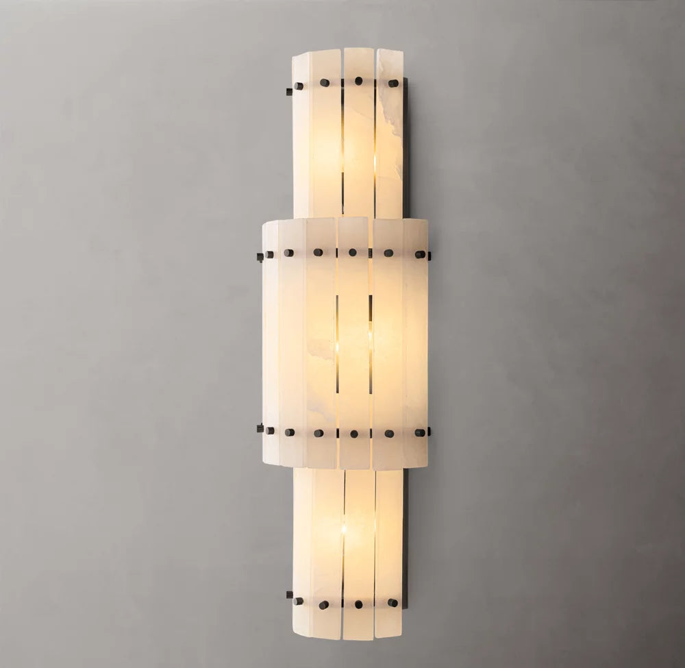 Grand Alabaster Panel Column Sconce