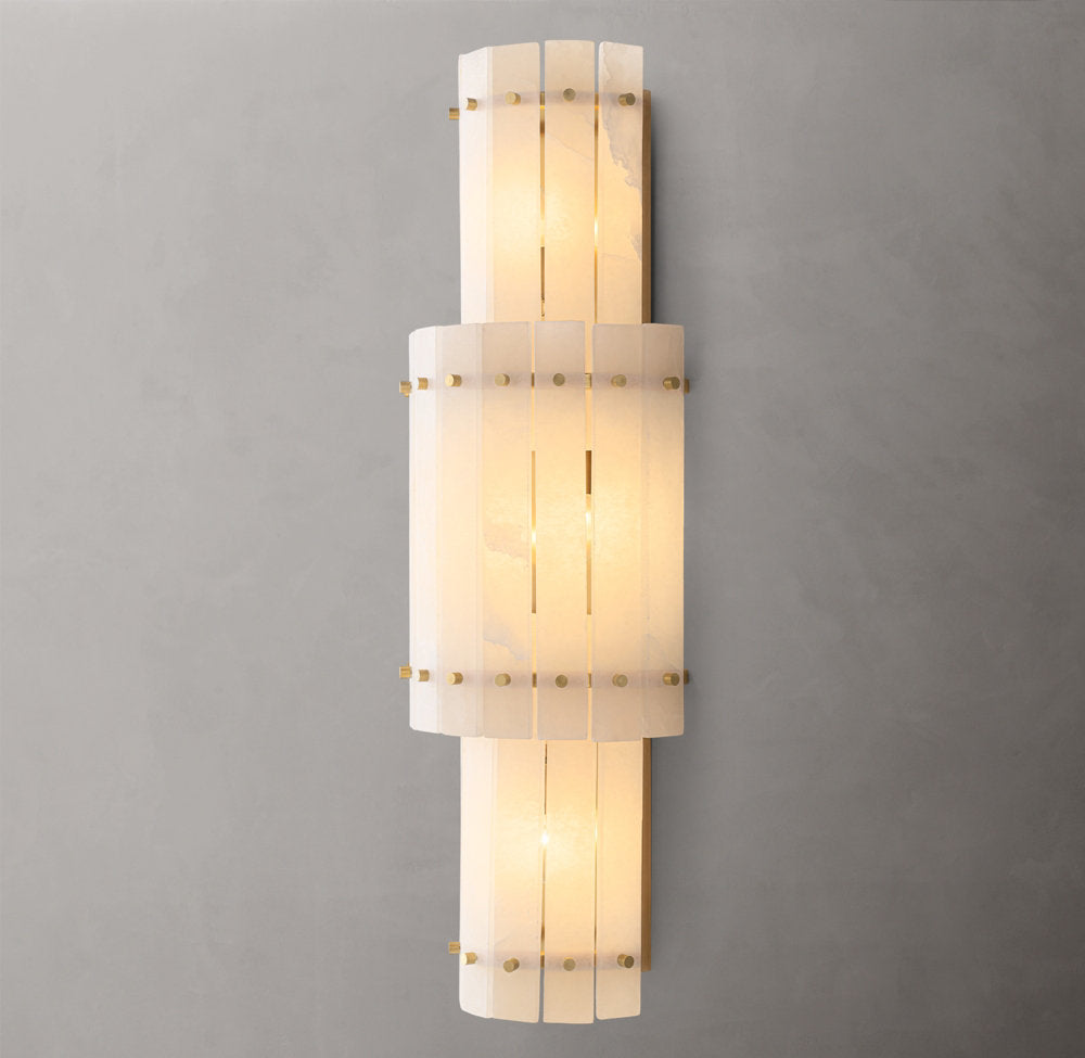 Grand Alabaster Panel Column Sconce