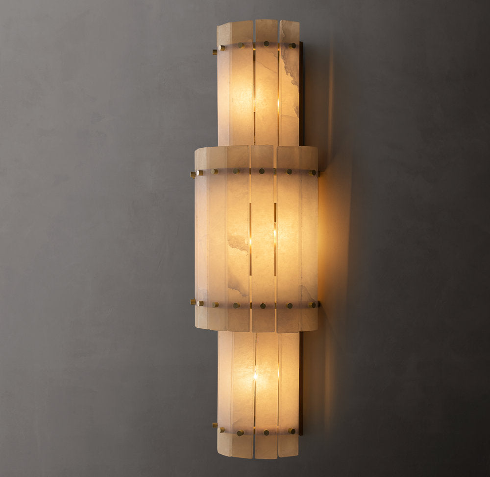 Grand Alabaster Panel Column Sconce