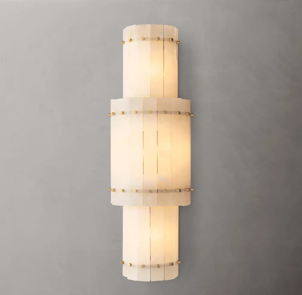 Grand Alabaster Panel Column Sconce