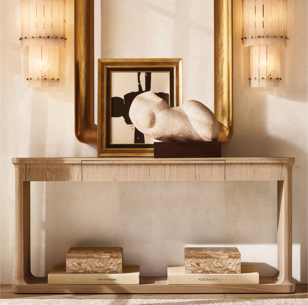 Grand Alabaster Panel Column Sconce