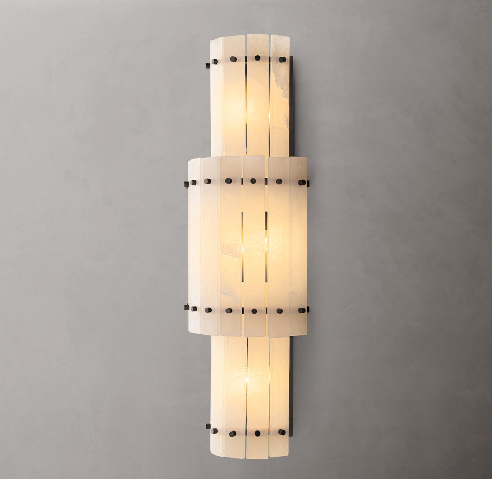 Grand Alabaster Panel Column Sconce