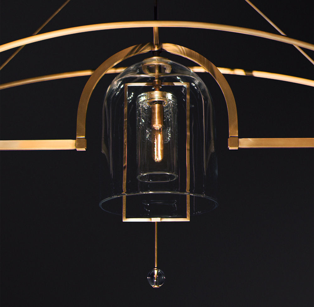 Grand Blown Glass Brass Orb Chandelier
